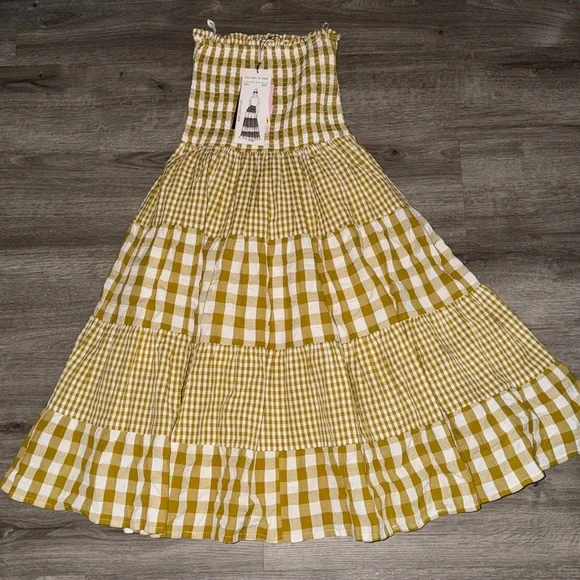 Avec Les Filles mixed print tiered cotton Gingham Maxi Skit - Picture 4 of 9